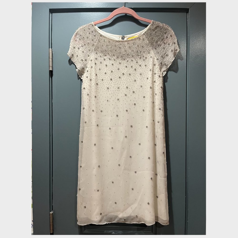 Alice + Olivia White Silk Beaded Mini Dress